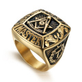 New Personalized Design Best Quality Custom Logo Stainless Steel Gold Plated Exquisite Masonic Rings